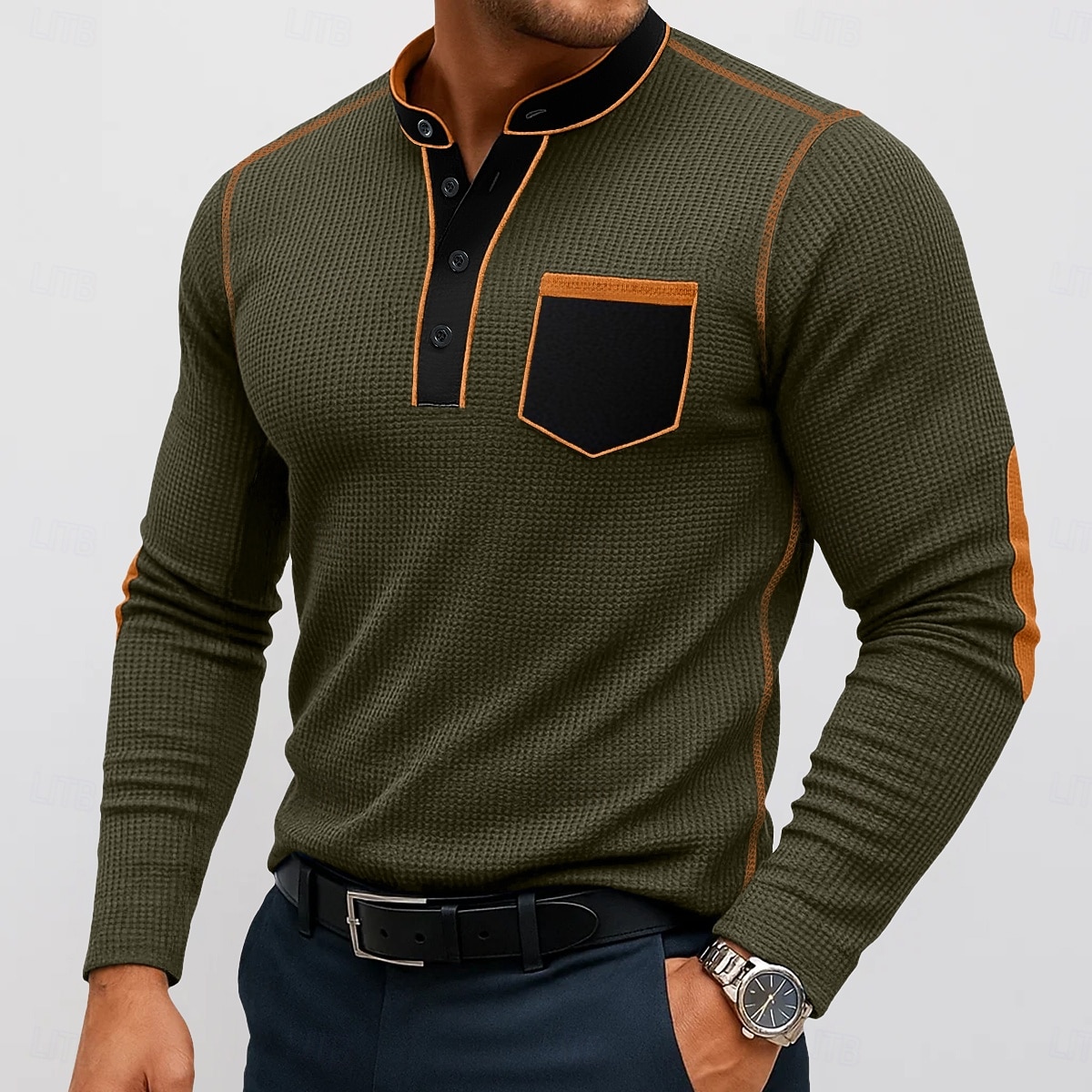 Men's Waffle Henley Shirt Tee Long Sleeve Henley Summer Fall Winter Solid Color Plain Fashion Designer Casual Color Block Buttons Basic Outdoor Casual Daily Black Navy Blue Brown Top Tee for Men 2025 - $23.99 –P5