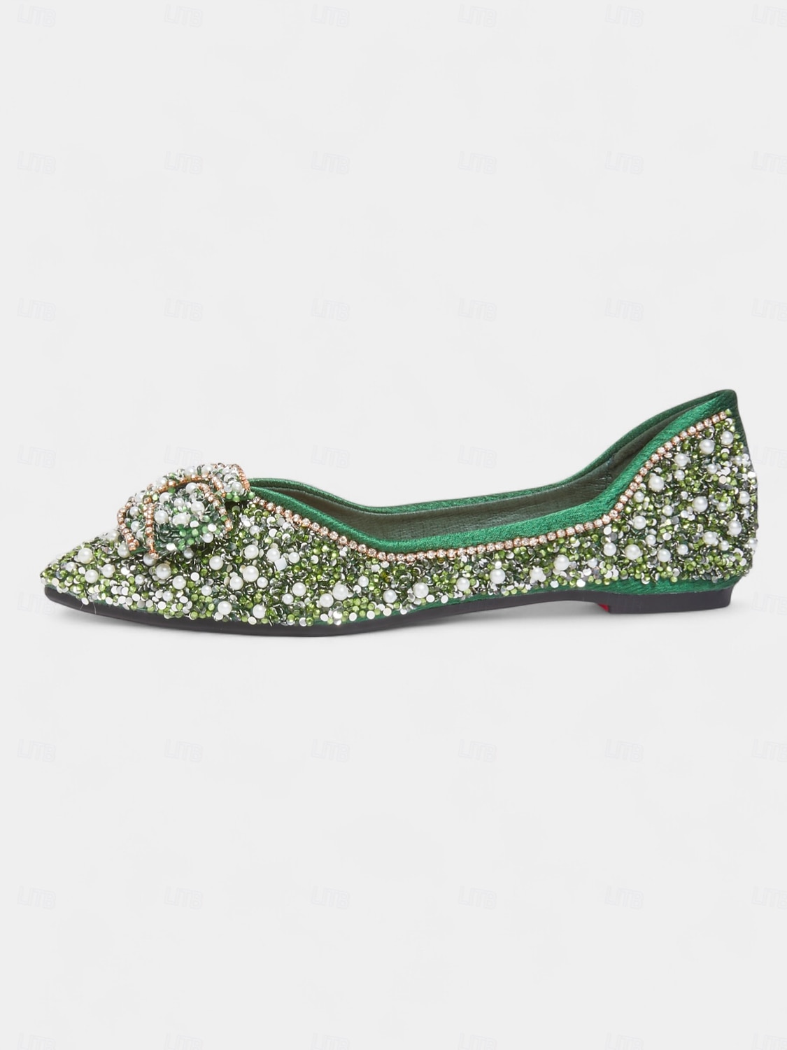 Women's Green Rhinestone Pearl Flats - Pointed Toe Slip-On Dress Shoes with Buckle Detail for Cocktail Parties & Evening Events 2026 - $42.99 –P4