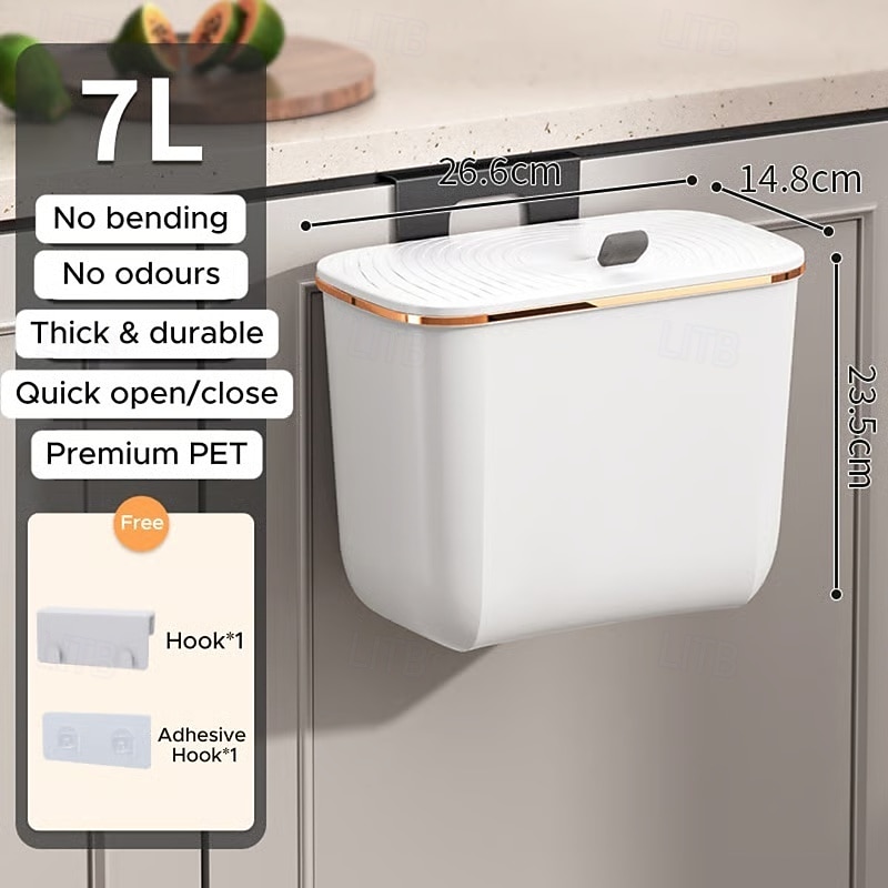 Väggmonterad rektangulär papperskorg med lukttätande lock, stor kapacitet, hållbar plastbehållare för kök, badrum, sovrum &kommersiellt bruk 2026 - $16.99 –P5