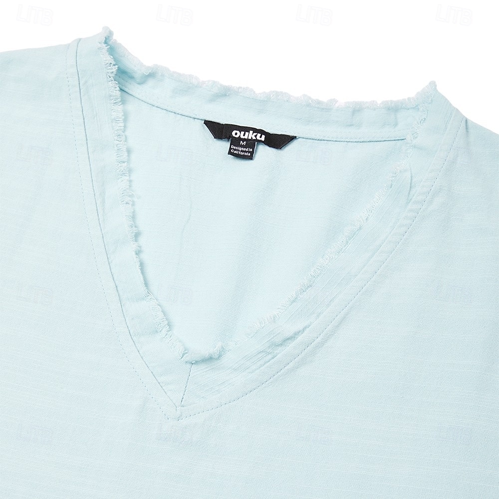 Homens Camiseta de linho Manga Longa Decote V Verão Primavera Côr Sólida Tecido Vintage Boêmio Casual Borda Crua Casual Férias Rua Branco Top Tee para Homens de 2026 por $24.99 –P2
