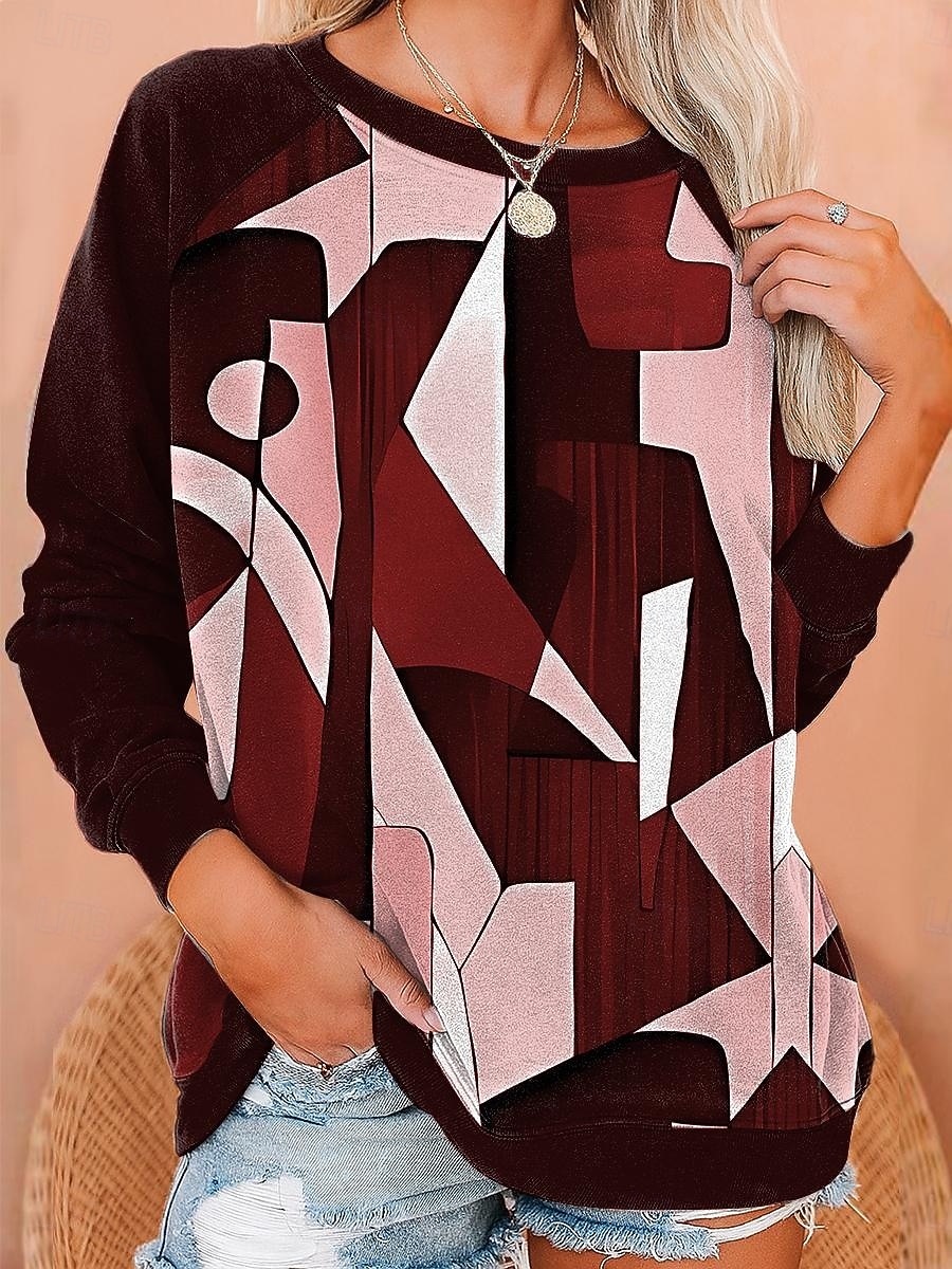 Damen Sweatshirts Druck Grafik Geometrisch Mode Lässig Langarm Rundhalsausschnitt Normale Oberteile Lässig Blau Weiß Rote Purpur Grün Sommer Frühling Herbst 2026 - $27.99 –P5