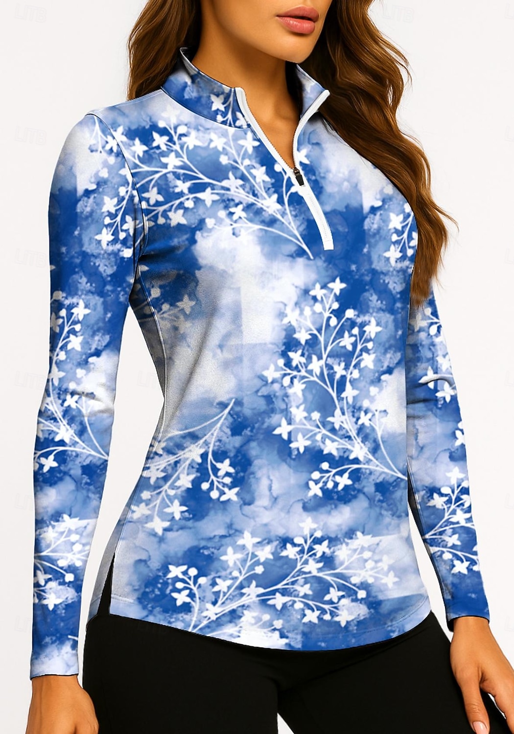 Mulheres Tintura Tie Dye Plantas Tropical Botânico floral Tops Camisa polo de caminhada Camisa de tênis Camiseta de tênis Manga Longa Imprimir Quarter Zip Pullover UPF50+ Proteção UV Elástico de 2026 por $25.99 –P3