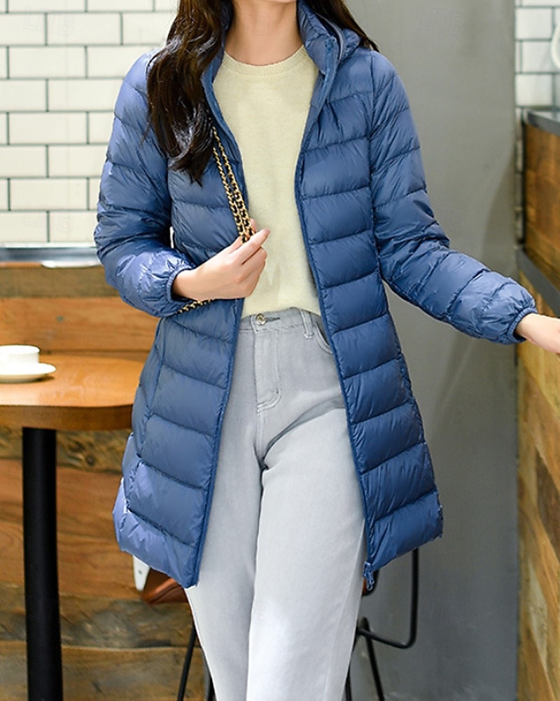 Femmes Doudoune Manteau Chaud Confortable Fermeture éclair Avec Poches Mode Uni Fête Décontracté Quotidien Week-end Fermeture éclair Long À capuche Coupe régulière manche longue Vêtements d'extérieur de 2025 ? $42.99 –P10