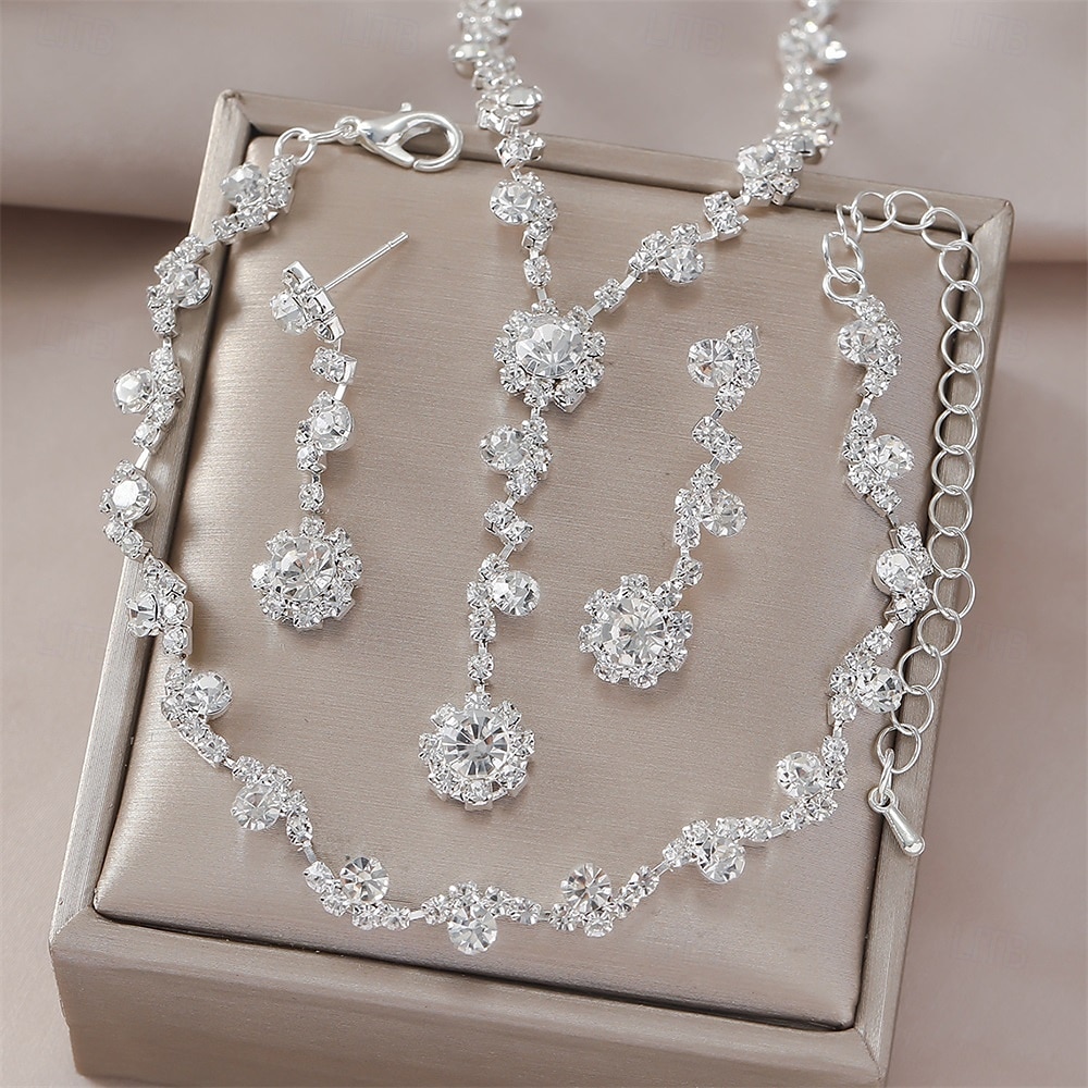 Parure de bijoux 3 Noir Strass Chrome 1 Bracelet Boucles d'oreilles Collier Femmes Élégant ancien Mode Le style rétro Classique Rond Parure de Bijoux Pour Mariage Soirée robe demoiselle d honneur de 2025 ? $14.99 –P1