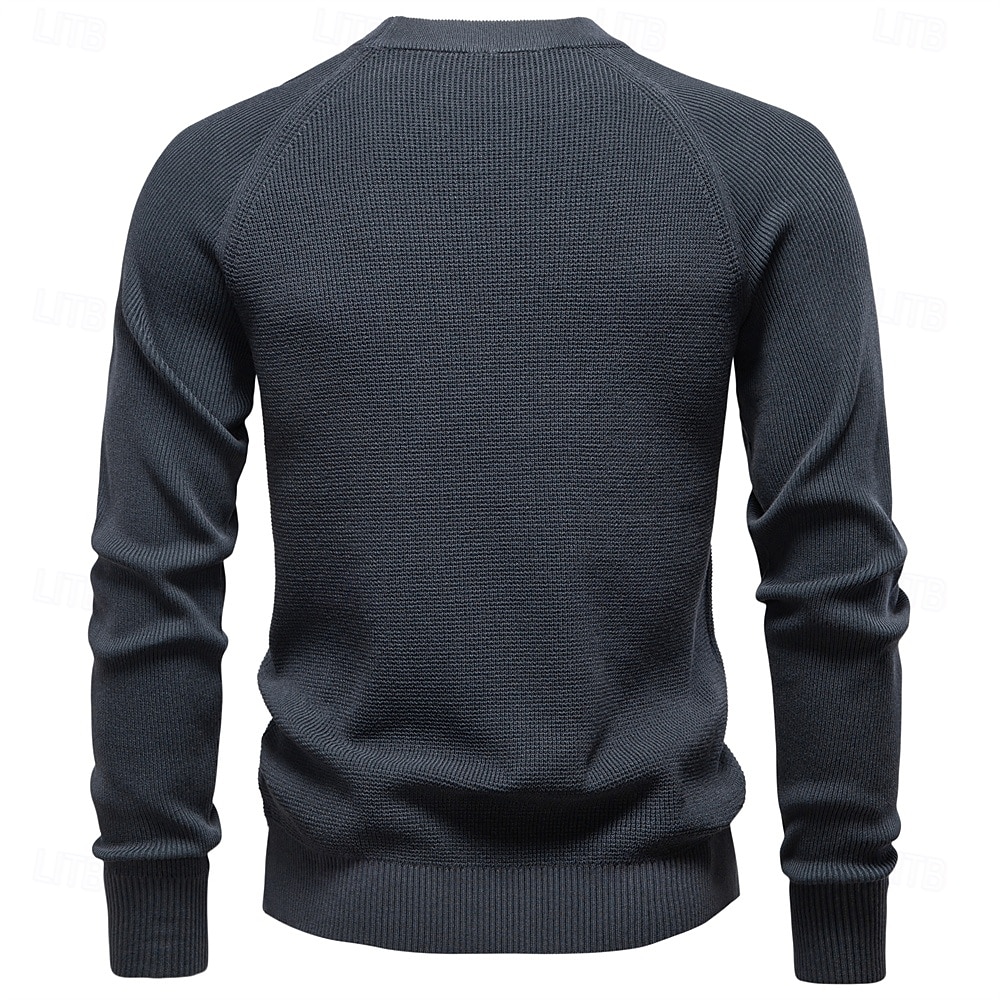 Herre Pullover genser Vaffelstruktur Strikke Crewneck عادي Crew-hals Årgang Kul Skole Feriereise Klær Raglan Ermer Vår Høst Mørk Marineblå Kakifarget S M L 2026 - $35.99 –P2