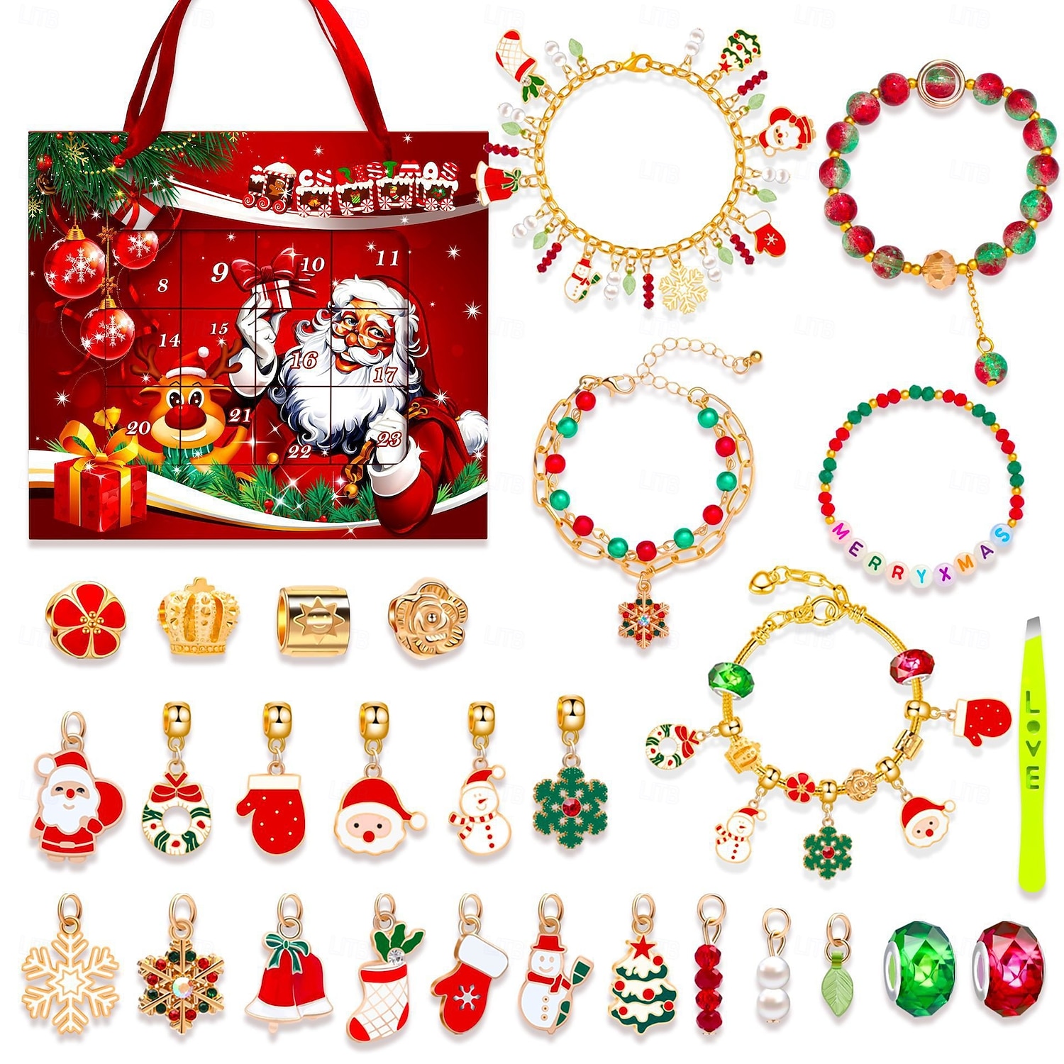Brățări calendar de Advent de Crăciun 2025 pentru fete, kit de confecționare bijuterii DIY de 24 de zile cu 22 de mărgele cu pandantive și 2 brățări reglabile, cadou de numărătoare inversă de Crăciun 2025 - $18.49 –P9