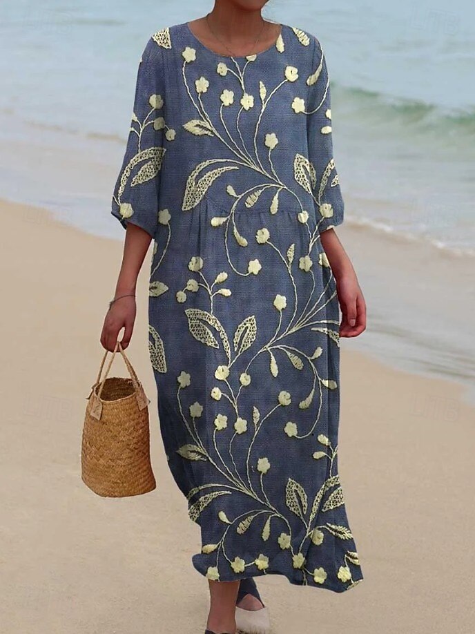Kvinnors Maxiklänning Kaftan 3/4 Lång Ärme Crew Neck Avslappnad Shift Klänning A-linjeformat Klänning Klänning Boho Daglig Semester Dejtdress Blommig Grafisk Mörk Gul Ljus Rosa Gul Ljus Grön 2025 - $41.99 –P6