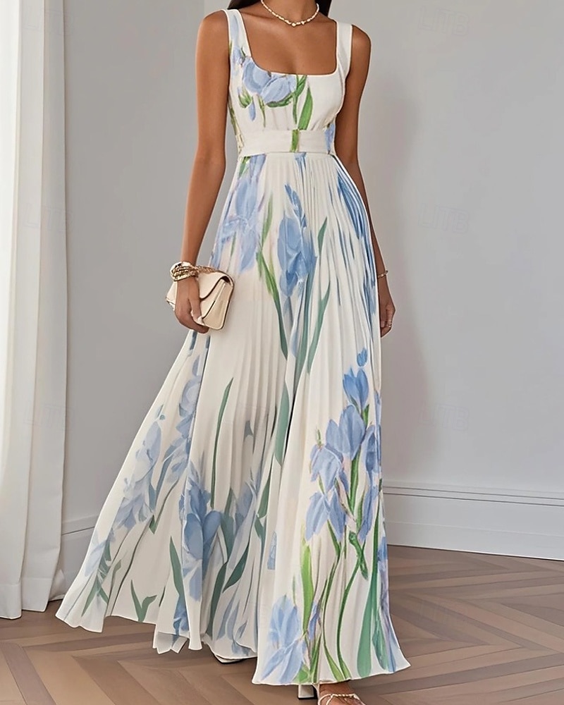 Femmes Robe Longue Maxi Robe Robe de Bal Robe de Soirée Robe Imprimée Mode Moderne Soirée Anniversaire Date Coupe régulière Fleur Sans manches Col carré Blanche Jaune Rose Claire Bleu Été de 2025 ? $27.99 –P1