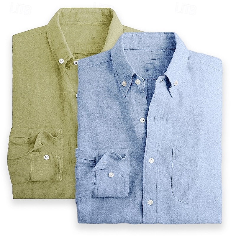 Homens Camisa Social Camisa de linho camisa de verão camisa de botão Camisa casual Tecido Férias Diário Branco + Pink Branco + Verde Verde + rosa Rosa + azul Manga Longa Lapela Verão Primavera Roupa de 2026 por $29.99 –P14