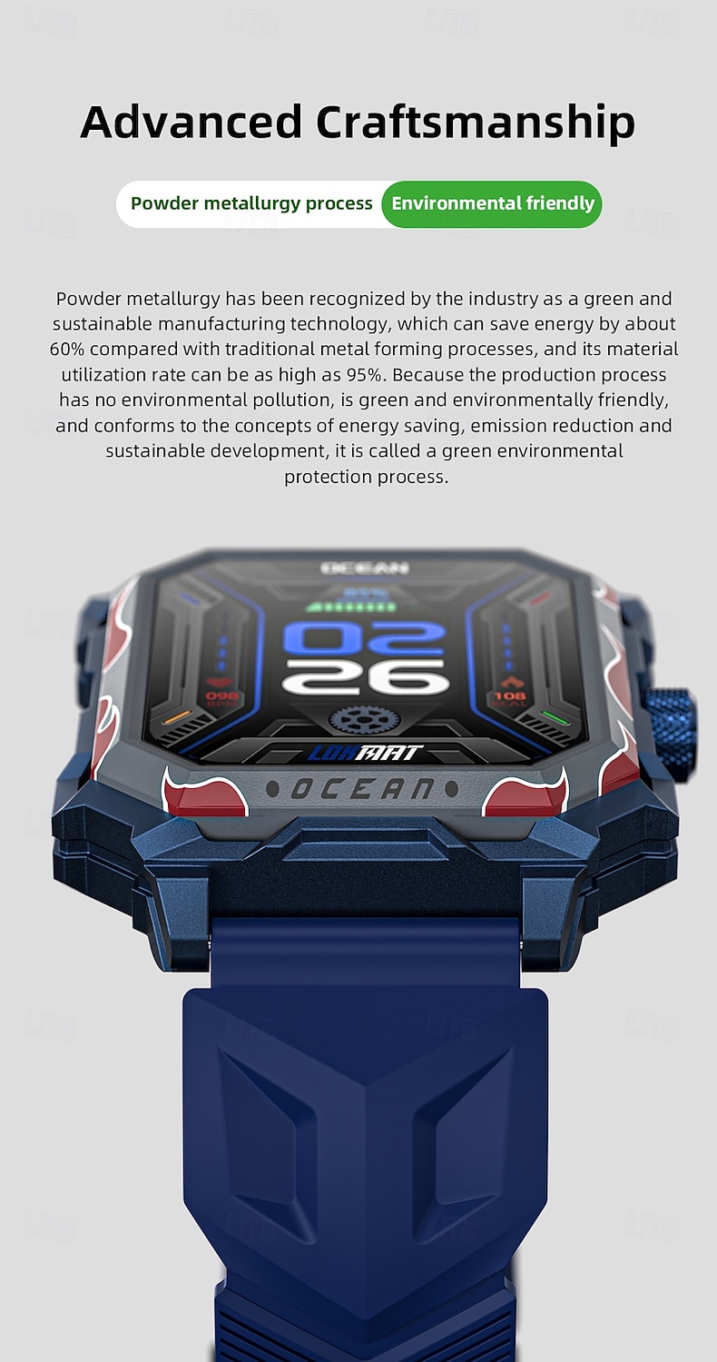 LOKMAT OCEAN MAX Slimme horloge 1.96 inch(es) Smart horloge Bluetooth Stappenteller Gespreksherinnering Activiteitentracker Compatibel met: Android iOS Dames Heren Lange stand-by Handsfree bellen 2025 - $45.99 –P3