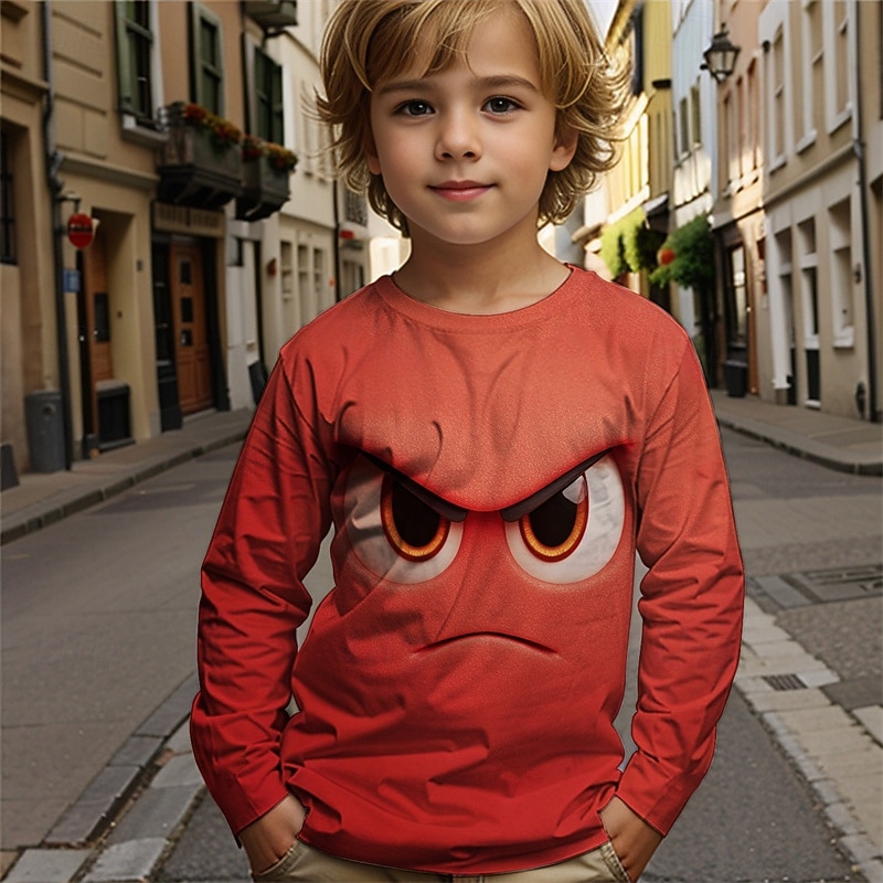 Pojkar tecknat roligt leende ansikte t-shirt långärmad 3D-tryck höst vintermode grundläggande barn 4-12 år rund hals utomhus casual daglig normal passform 2025 - $13.99 –P4