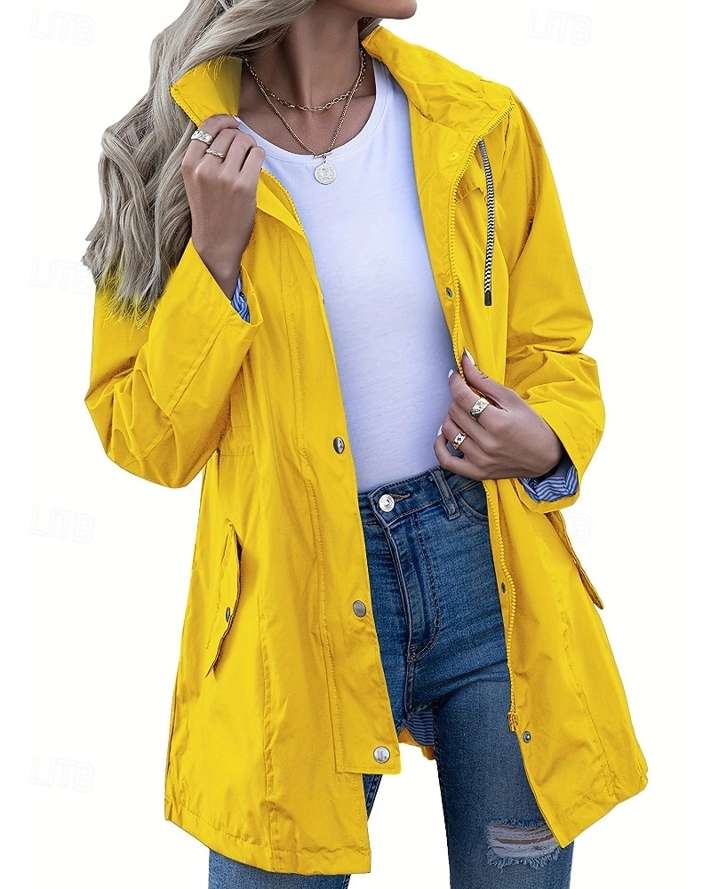 Mulheres Casaco com capuz Jaquetas de chuva impermeáveis Capas de chuva Manter Quente Confortável Zíper Bolsos Ao ar livre Casual Tecido Para Noite Casual / Diário Zíper Padrão Com Capuz Normal Manga de 2025 por $29.99 –P5