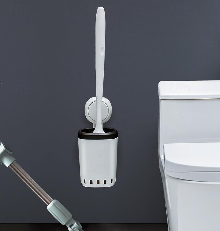 Taili-wc-harja seinälle kiinnitettäväksi, imukuppimallinen wc-harja silikoniharjaksilla wc-harja ja pidike tuuletetulla pidikkeellä wc-puhdistusharja 2025 - $15.99 –P4