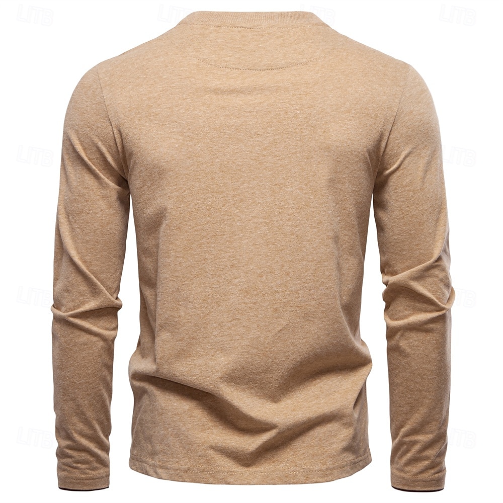 Herren Baumwollhemd Langarm Einfach Cool Täglich Lässig Farbblock Knöpfe Henley Schule Training Outdoor Ganzjahres Grau gefärbt Dunkelmarine Kaki Henley T-Shirt 2025 - $25.99 –P9