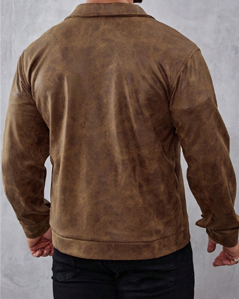 Per uomo Giacca in Ecopelle Giacca in finta pelle scamosciata Vacanza Quotidiano Antivento Caldo Tasca Autunno Inverno Semplice Moda Classico Bavero Regolare Marrone Giacca del 2025 a $39.99 –P4