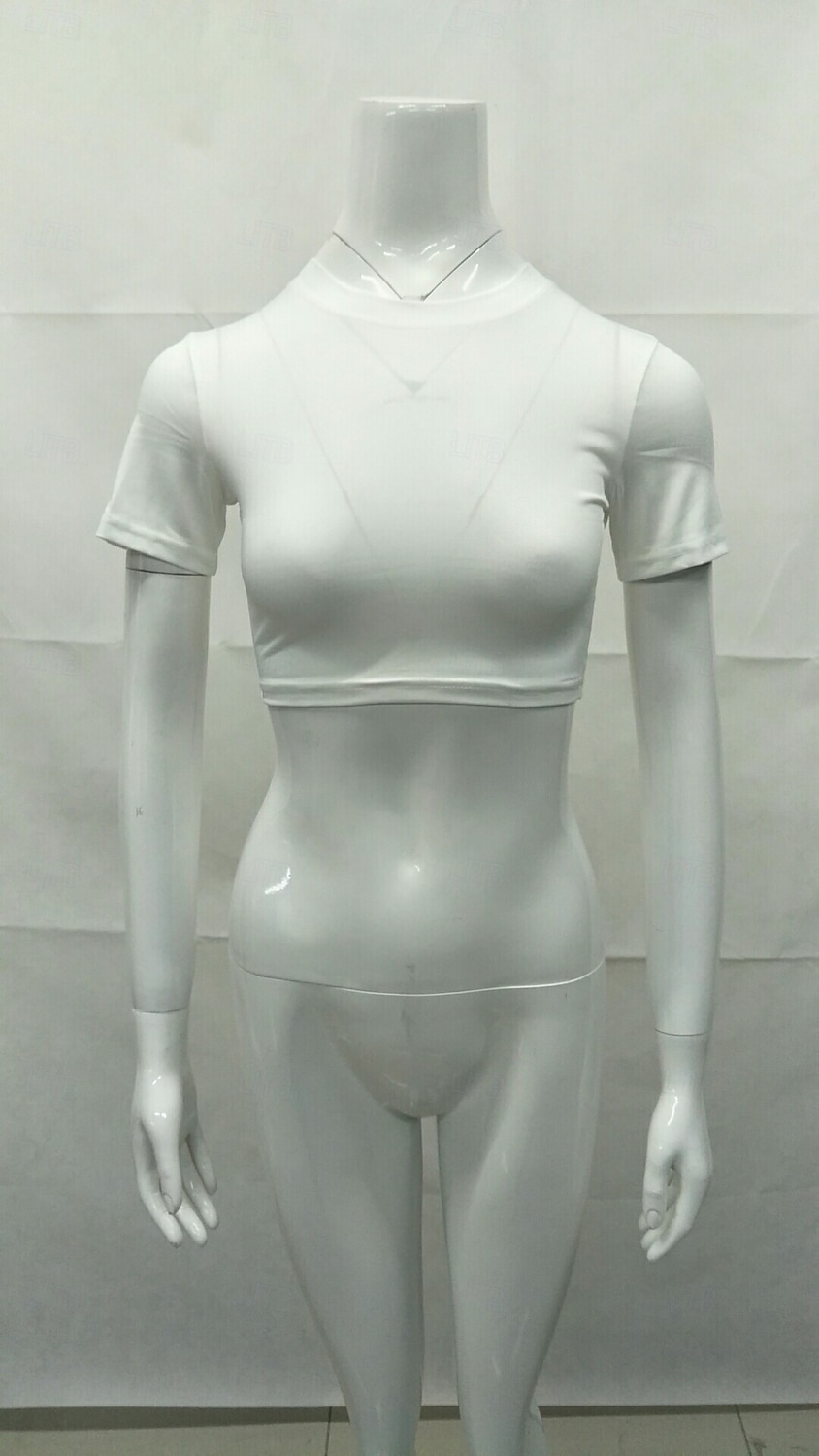 Damen Wickel-Crop-Top Einfach Stilvoll Kurzarm Rundhalsausschnitt Normale Oberteile Blau Schwarz Weiß Wein Braun Sommer 2026 - $17.49 –P6