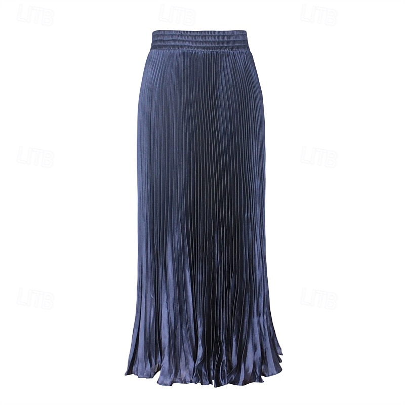 Femmes Jupe Trapèze Mode Occasionnel Maxi Taille haute Jupes Uni Plissé Micro-Élastique Décontracté Quotidien Week-end Bleu de paon Violet Bleu Vert foncé Été Polyester de 2025 ? $15.99 –P5
