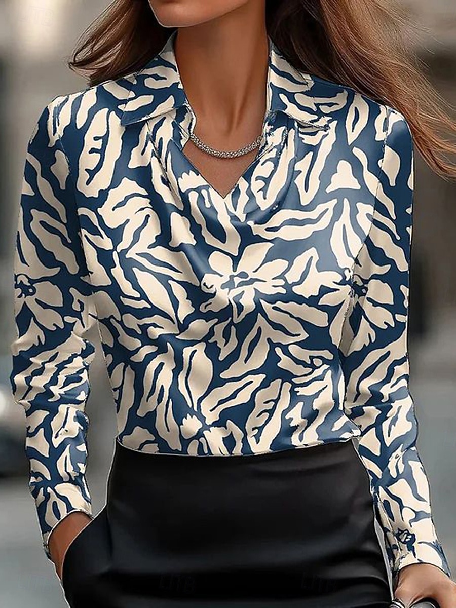 Dame Skjorte Blomstret Grafisk Abstrakt Elegant Stilfull Fritid Langermet Cowl-hals Vanlige topper Arbeid Festkveldsklær Daglig Rynket Drapering Rosa Rød Navyblå Beige Sommer Høst 2025 - $29.99 –P4