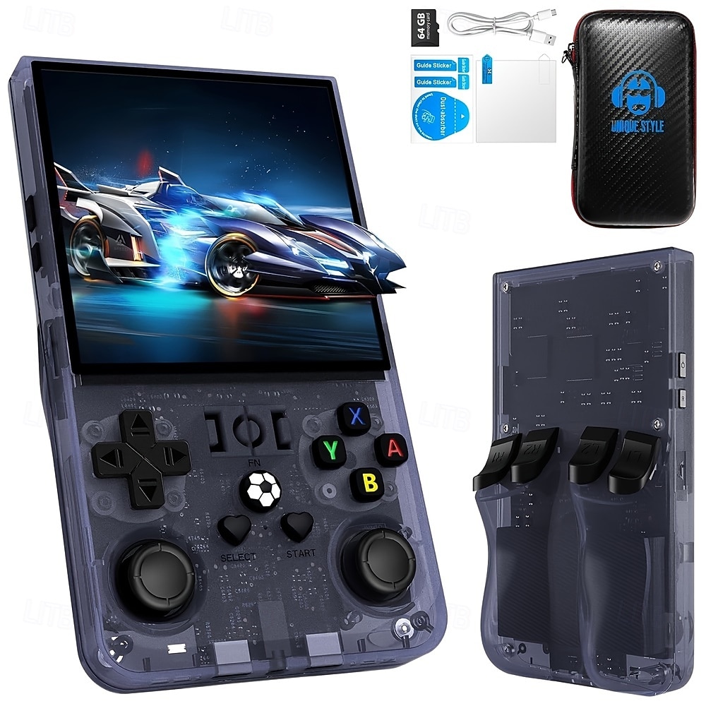 2025年 アップグレードされたr36maxハンドヘルドゲームコンソール - デュアルアクションジョイスティック、USB充電、充電式リチウムバッテリー、64GBカード付属、ブラックキャリングケース、外出先でのゲームに最適なポータブルゲームコンソール  コレクション – $63.99 –P8