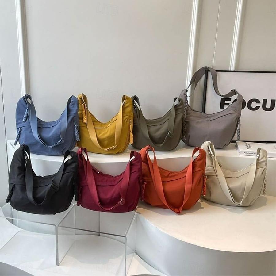 Dámská módní jednobarevná nylonová crossbody kabelka hobo, vodotěsná, lehká, ležérní, taška přes rameno, stylová, vysoce kvalitní, odolná, moderní, každodenní kabelka 2025 - $18.99 –P1