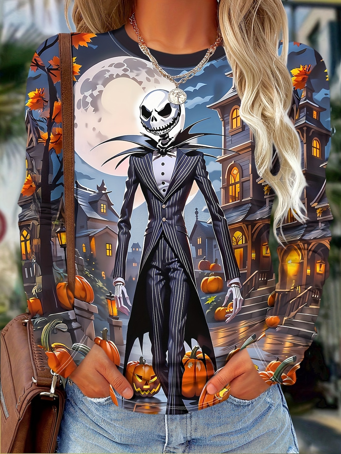 Halloween Dámské Tričko Grafika Lebky Dýně Vinobraní Módní stylové Dlouhý rukáv Tričkový Běžné topy Denní Tisk Vodní modrá Podzim Zima 2025 - $22.99 –P3