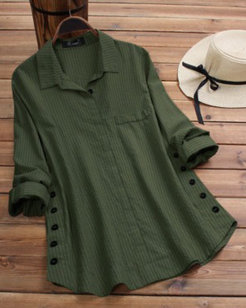 Femmes Chemise Chemisier Rayé Moderne Occasionnel manche longue Col de chemise Hauts Réguliers Quotidien Fête Sortir Boutons Jaune Vert Automne de 2025 ? $25.99 –P1