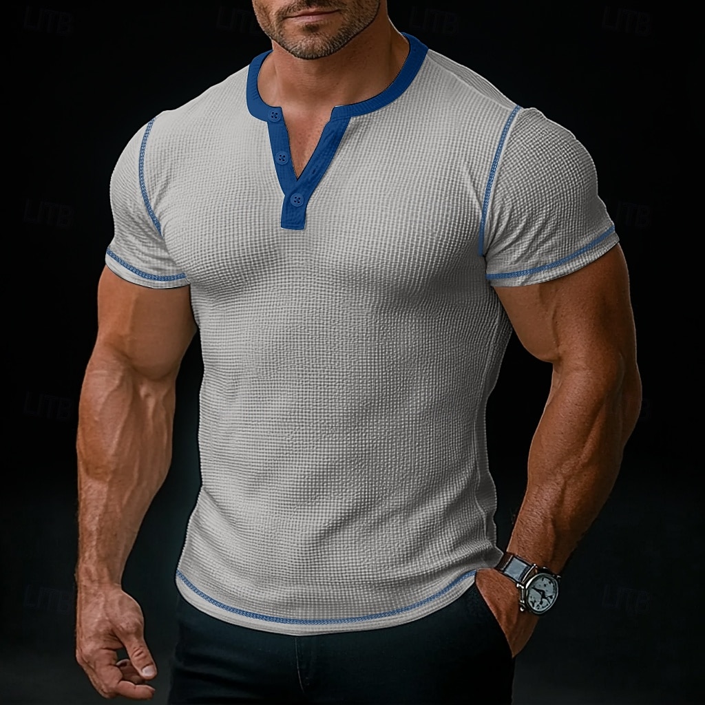 Homme T-shirt Henley gaufré T-shirt Manche Courte Henley Été Toutes saisons Couleur Unie Mode Designer Occasionnel Patchwork Boutons Extérieur Occasionnel Quotidien Blanche Bleu Jaune T-shirt haut de de 2026 ? $18.99 –P1
