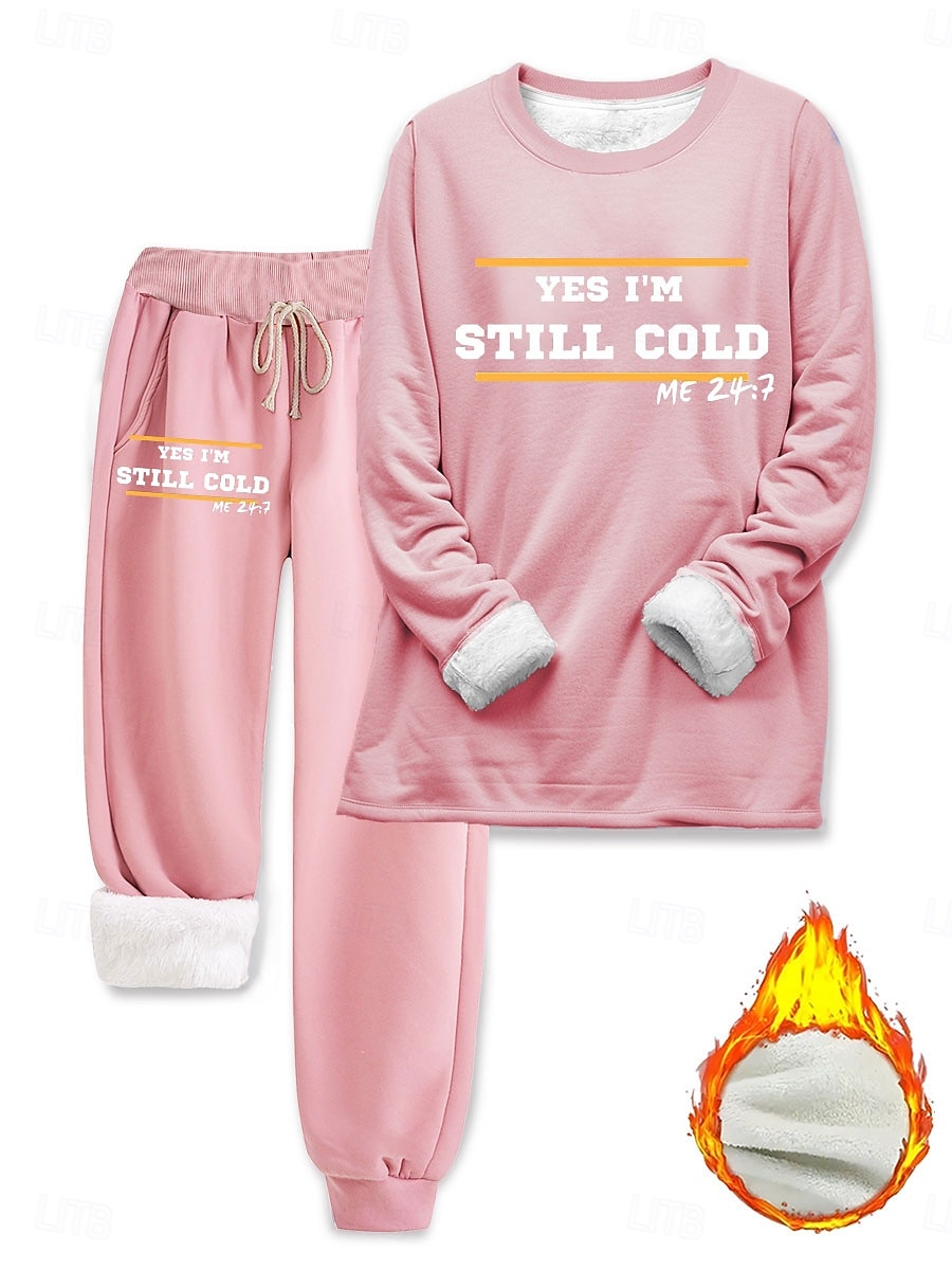 Damen Pyjamas Set Fleece-Futter Elegant Warm Mode Zwei-Teile Sets Trainingsanzug Hosen Sets Langarm Bischof Ärmel Rundhals Grafik Buchstabe Druck Outdoor Urlaub Alltaglich Schwarz Pink Dunkel Pink 2025 - $41.99 –P8