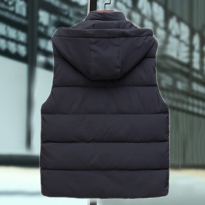 Herr Pufferväst Väst Gilet Semester Dagligen Datum Mode Ledigt Höst vinter Ficka Polyester Håller värmen Bekväm Ensfärgat Dragkedja Huva Normal Svart Grå Väst 2025 - $29.99 –P4