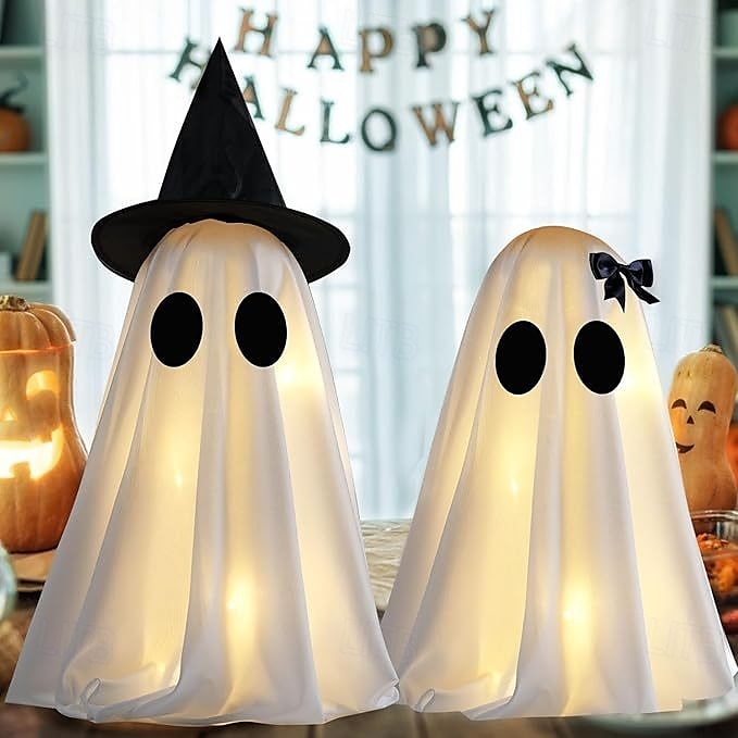 1 kpl halloween sisä- ja ulkopihan työpöydän koristelu aavekoristelamppu lomajuhlatunnelma koristevalot aa-paristokotelo 2025 - $9.99 –P4