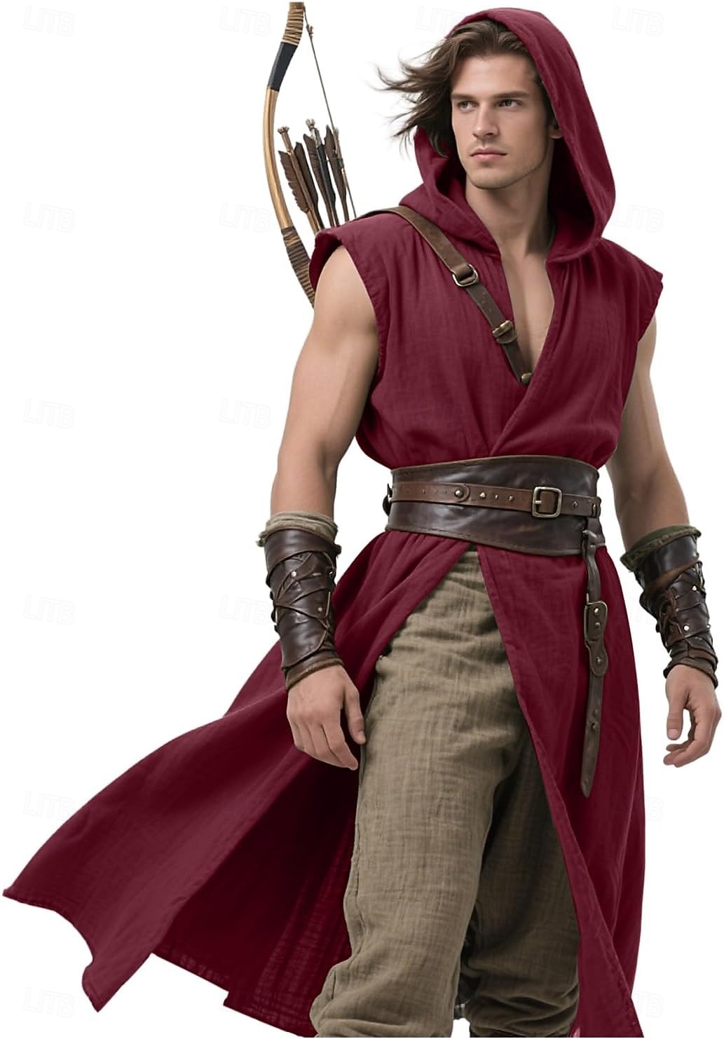 Retro Vintage Mittelalterlich Renaissance Weste Tunika Krieger Wikinger Kostüm Herren Vikinger Halloween Karneval Leistung Party LARP Erwachsene Gürtel Ganzjahres 2025 - $27.99 –P9