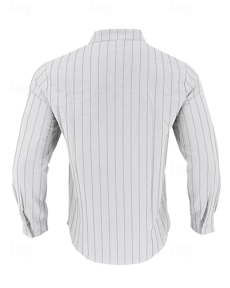 Per uomo Camicia Camicia di lino Camicia casual Camicia con Bottoni Camicia di cotone A righe Vacanza Camicia hawaiana Nero Bianco Blu reale Cachi Manica Lunga Colletto alla coreana Primavera Autunno del 2025 a $26.99 –P3