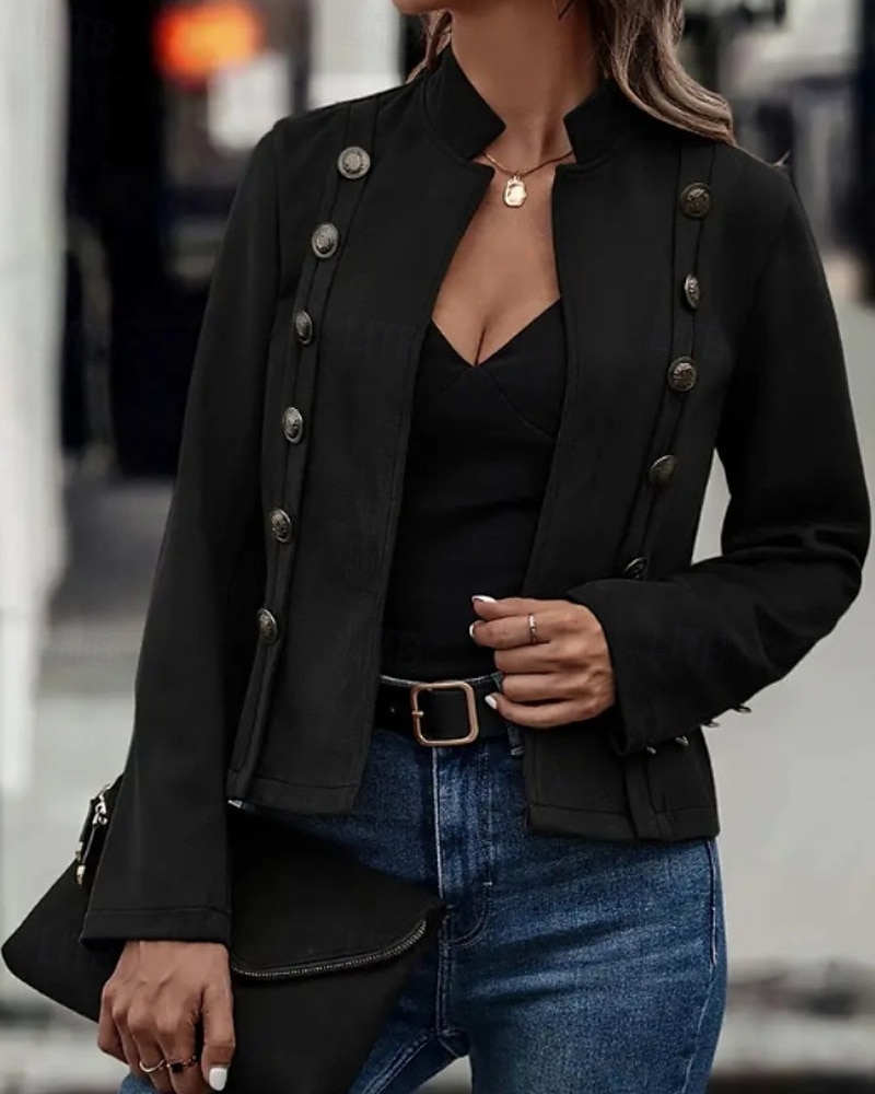 Γυναικεία Casual Jacket Άνετο Κουμπιά Ενεργό Καθημερινό Σκέτο ΕΞΩΤΕΡΙΚΟΥ ΧΩΡΟΥ Δρόμος Αργίες Καθημερινά Ρούχα Σταυρωτό Κανονικό Όρθιος Γιακάς Κανονικό Μακρυμάνικο Εξωτερικά ενδύματα Μαύρο Καφέ 2025 - $34.99 –P9