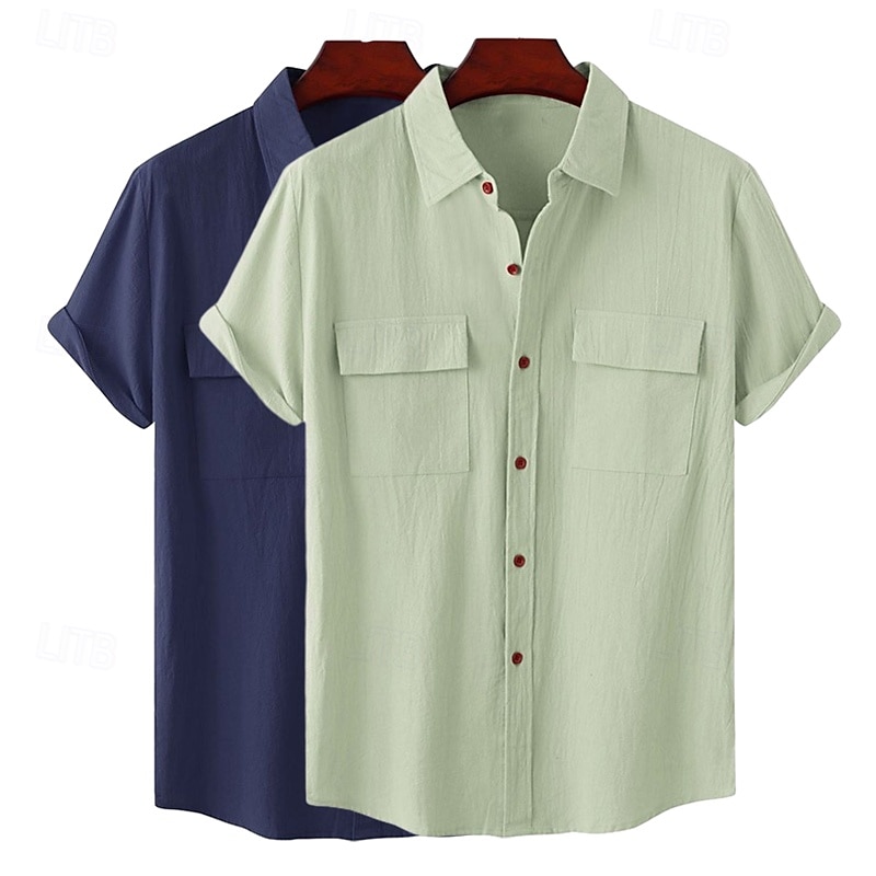 Per uomo Camicia Camicia di lino Camicia Estiva Abbigliamento da spiaggia Camicia con Bottoni Semplice Vacanza Casuale Bianco + Verde Verde + rosa Bianco + blu navy Rosa + blu navy Manica Corta Collo del 2025 a $27.99 –P11