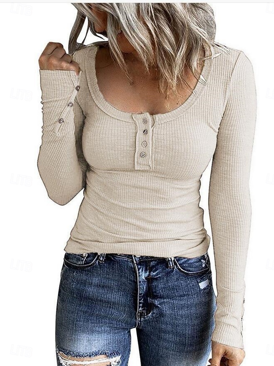 Damen Bluse Einfarbig Stilvoll Lässig Langarm Rundausschnitt Normale Oberteile Täglich Knöpfe Schwarz Rosa Aprikose Grau Frühling Herbst Winter 2025 - $21.99 –P1