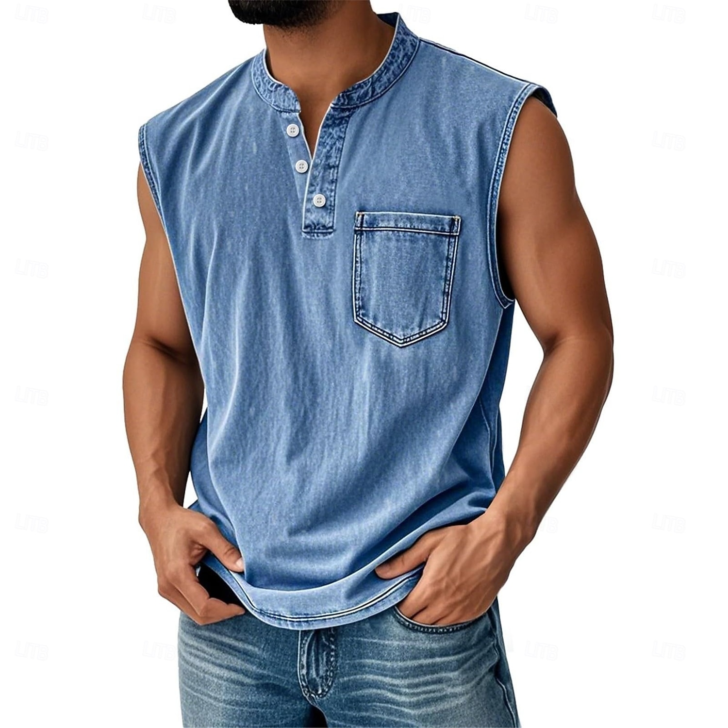 Herren Weste Unterhemd Ärmelloses Shirt Ärmellos Henley Sommer Herbst Einfach Mode Designer Klassisch Urlaub Straße Ausgehen Schwarz Rosa Blau Top T-Shirt für Herren 2025 - $23.99 –P4