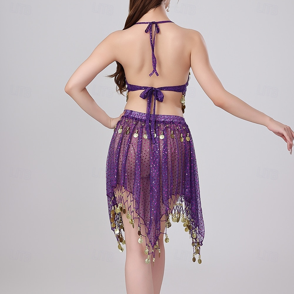 Danse du Ventre Jupes Jeton en cuivre Couleur unie Épissage Femmes Performance Entraînement Sans manches Haut Polyester de 2025 ? $37.99 –P6