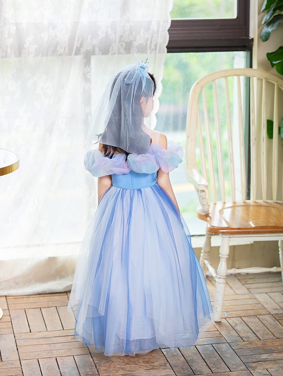 Robe pour fille, couleur unie, manches courtes, tenue de soirée, de spectacle, d'Halloween, de cosplay, décontractée, mignonne, en polyester, été, 4 à 12 ans, multicolore, bleu de 2025 ? $44.99 –P10