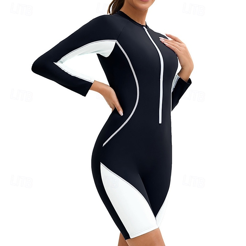 Femmes Maillot de bain Maillot Anti UV Protection Solaire UV UPF50+ manche longue Maillot de Bain Zip Up Natation Surf Patchwork Été Printemps Automne de 2025 ? $27.99 –P18