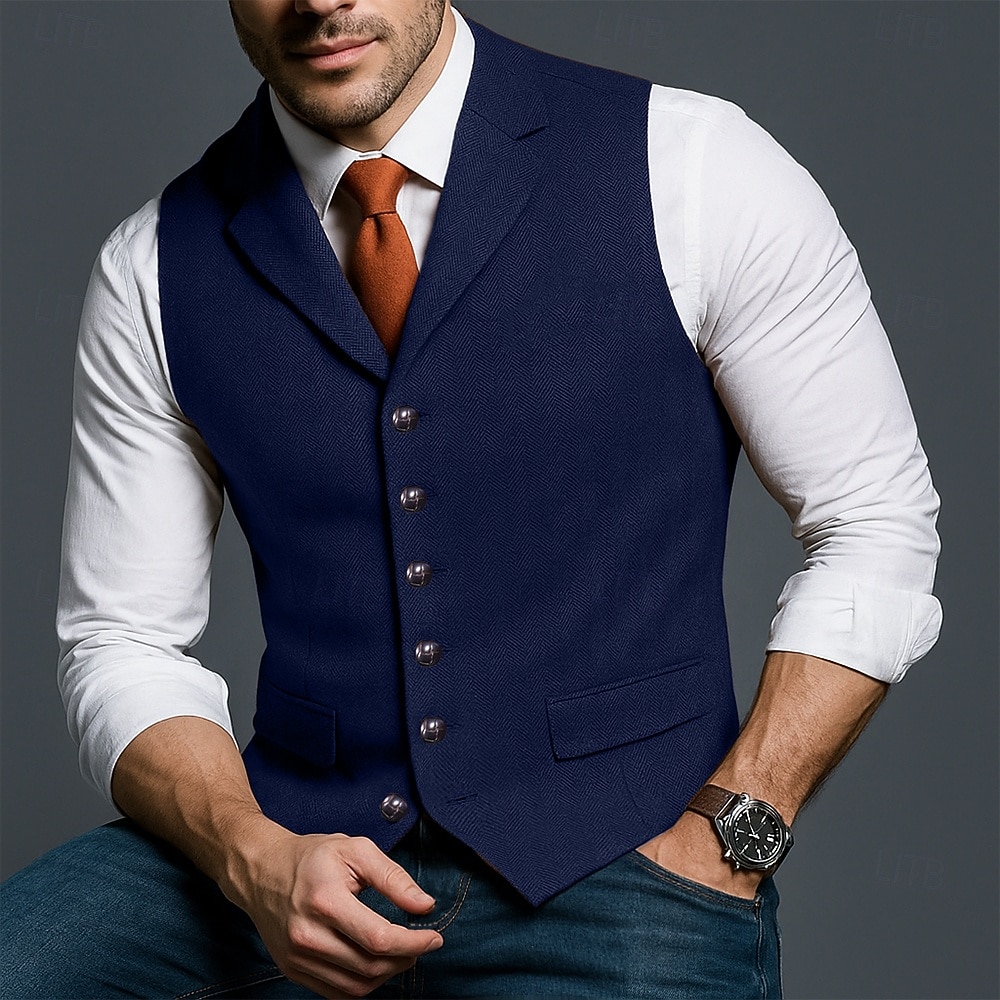 Herren Tweedweste Weste Formell Hochzeit Urlaub Täglich Mode Klassisch Frühling Herbst Tasche Knöpfe Polyester Tweed Bequem Einfach Fischgrätenmuster Einreihig V Ausschnitt Revers Schmale Passform 2025 - $35.99 –P7