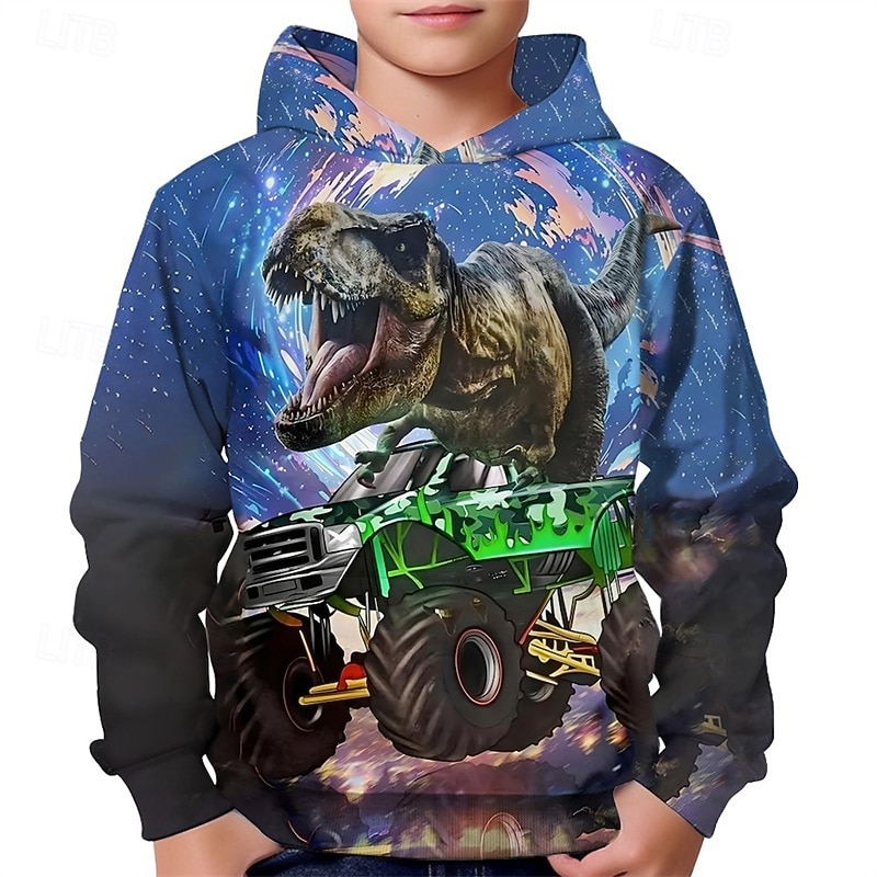 Pojkar 3D Dinosaurie Huvtröja Långärmad Vår Höst Mode Streetwear Barn 4-12 år Huva Utomhus Ledigt Dagligen Normal 2025 - $18.99 –P1