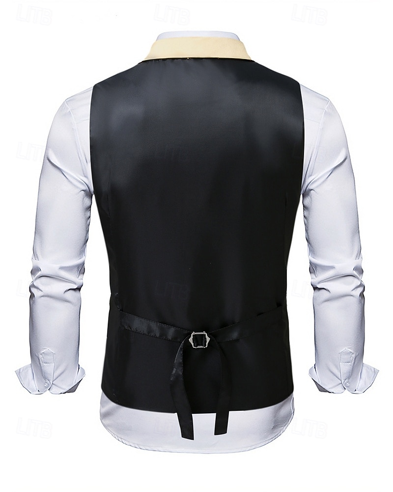 Voor heren Vest Vakantie Feest liiketoiminta Modieus Casual Lente Herfst Zak Knop Paillet Polyester Comfortabel Effen Enkele knoopsluiting één knoop Revers Normale pasvorm Goud Hesje 2025 - $33.99 –P3