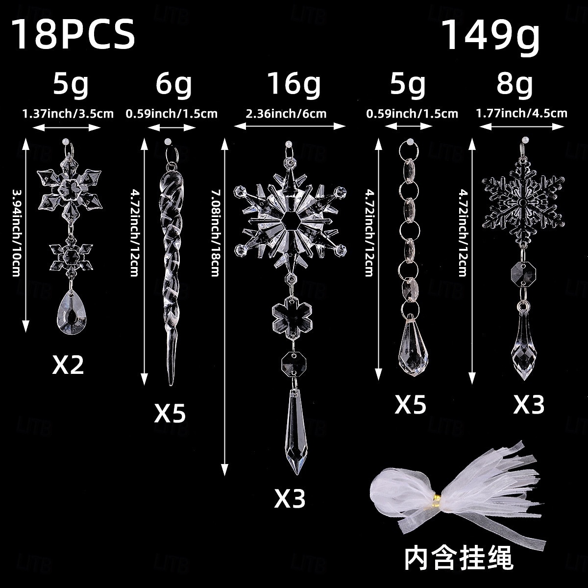 18pcs Crystal Christmas Ornaments for Tree Decorations-Hanging Acrylic  Snowflake Icicle Ornaments with Drop Pendants for Winter Wonderland  Chandelier Crystals Decorations Supplies 2026 - kr.77