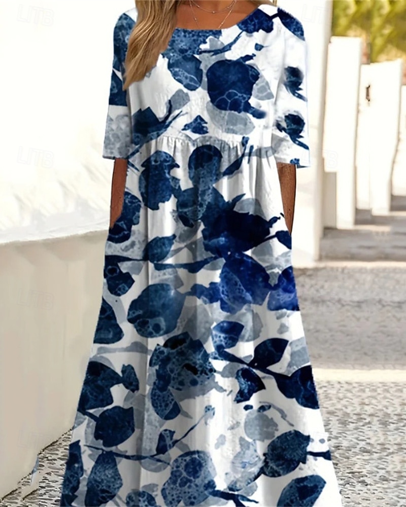 Femmes Robe Midi Robe Décontractée Robe d'été Mode Moderne Quotidien Plage Week-end Coupe régulière Fleur Manche Courte Col ras du cou Bleu Blanche Été Printemps de 2026 ? $22.99 –P1