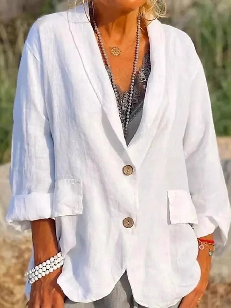 Mujer chaqueta Cómodo Transpirable Bolsillo Botones Moda Diario Estilo de Oficina Plano Oficina Diario Botonadura Simple Regular Diseño Ajuste regular Manga Larga Ropa de calle Negro Blanco Azul cielo 2025 - $23.99 –P1