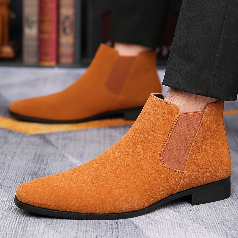 stivaletti chelsea da uomo in finta pelle scamosciata beige - scarpe classiche casual da lavoro alla caviglia per ufficio, lavoro e uso quotidiano del 2026 a $46.99 –P2
