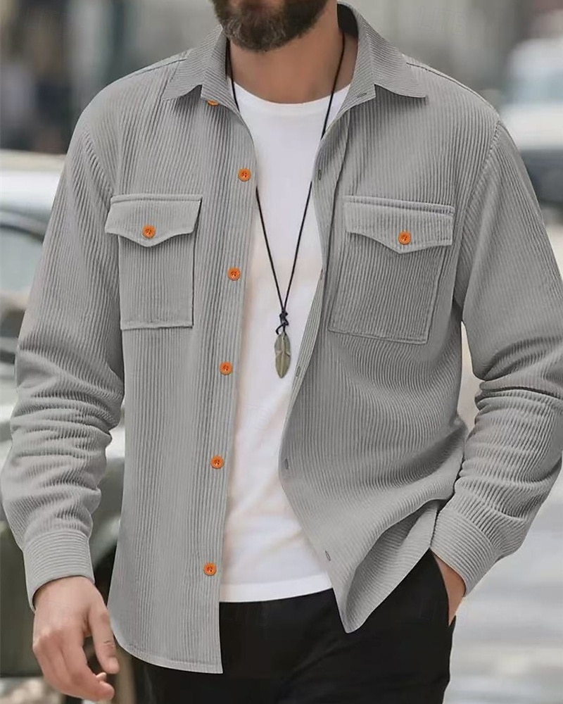 Herren Leichte Jacke Cordjacke Cargo-Jacke Freizeitjacke Urlaub Täglich Atmungsaktiv Tasche Frühling Herbst Einfach Mode Klassisch Revers Regulär Schwarz Hellgrau Armeegrün Beige Jacken 2025 - $26.99 –P2