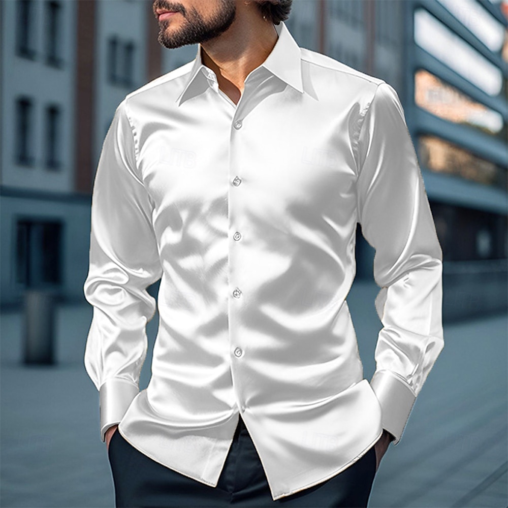 Men's Shirt Silk Like Satin Shirt Dress Shirt Casual Shirt Button Up Shirt Plain Streetwear Wedding Yellow Red Navy Blue Gray Long Sleeve Lapel Spring &  Fall All Seasons Clothing Apparel 2026 - $22.99 –P4