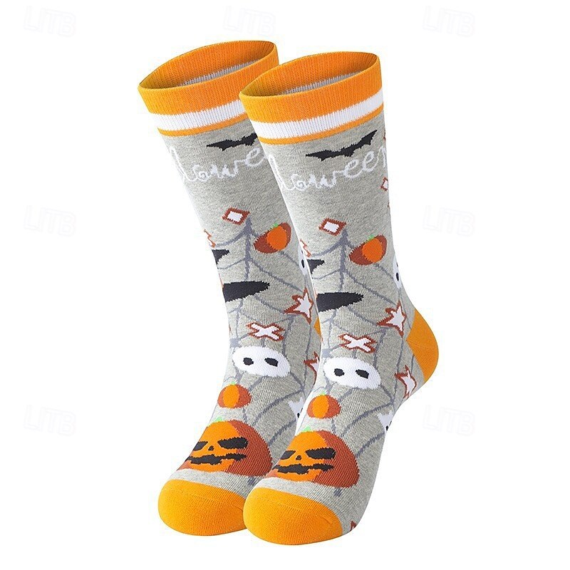 Calcetines de algodón de Halloween, calcetines casuales de media pantorrilla que absorben la humedad con diseño de calabaza, medias de estilo urbano unisex de gran tamaño y de moda. 2025 - $7.99 –P12