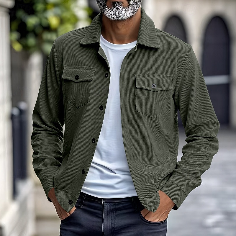 Herren Leichte Jacke Cordjacke Freizeitjacke Urlaub Täglich Atmungsaktiv Tasche Frühling Herbst Einfach Mode Klassisch Revers Regulär Schwarz Braun Hellgrau Armeegrün Aprikose Jacken 2025 - $29.99 –P9